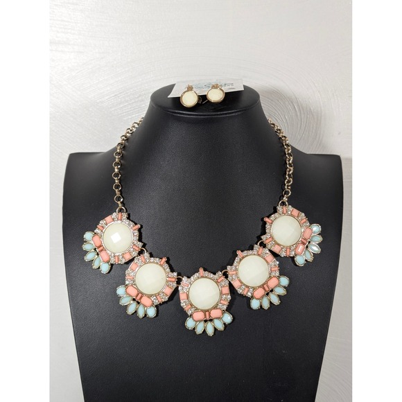 Zoe Accessories Jewelry - Zoe Accessories Blush Pink Mint Statement Necklace Earring Set 20" New